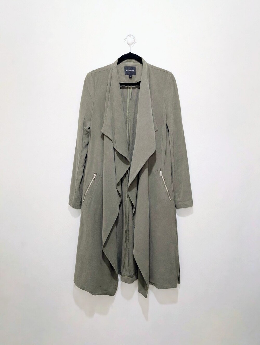 Express Olive Green Waterfall Duster Jacket M Rayon Blend